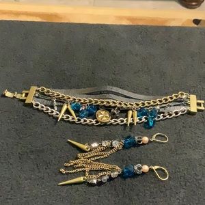 Bracelet and earrings Antique gold Rocker Blue